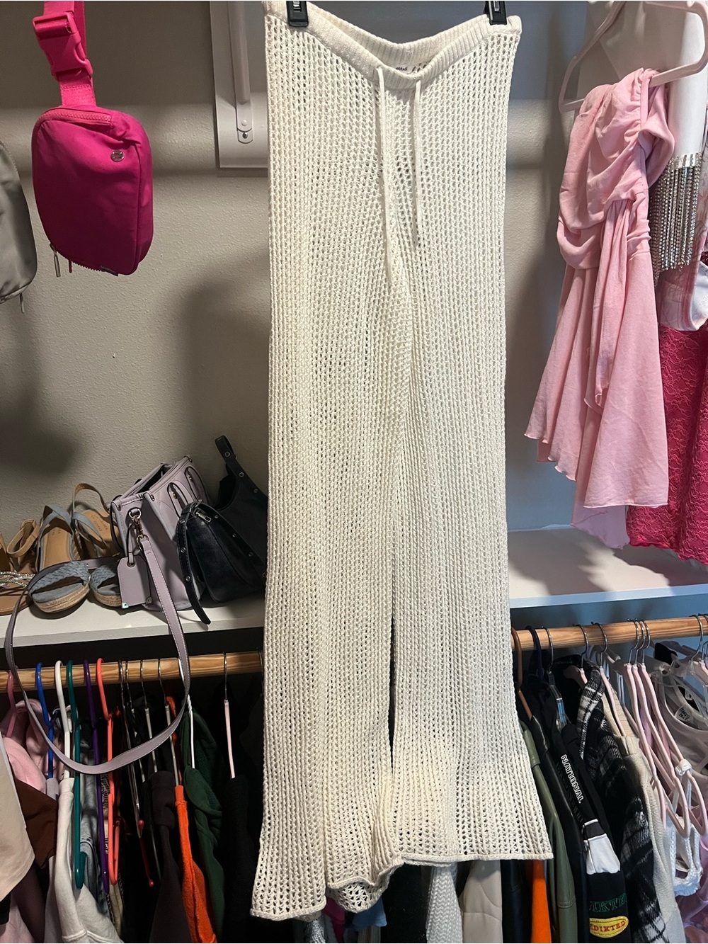 White Knit Wide-Leg Pants